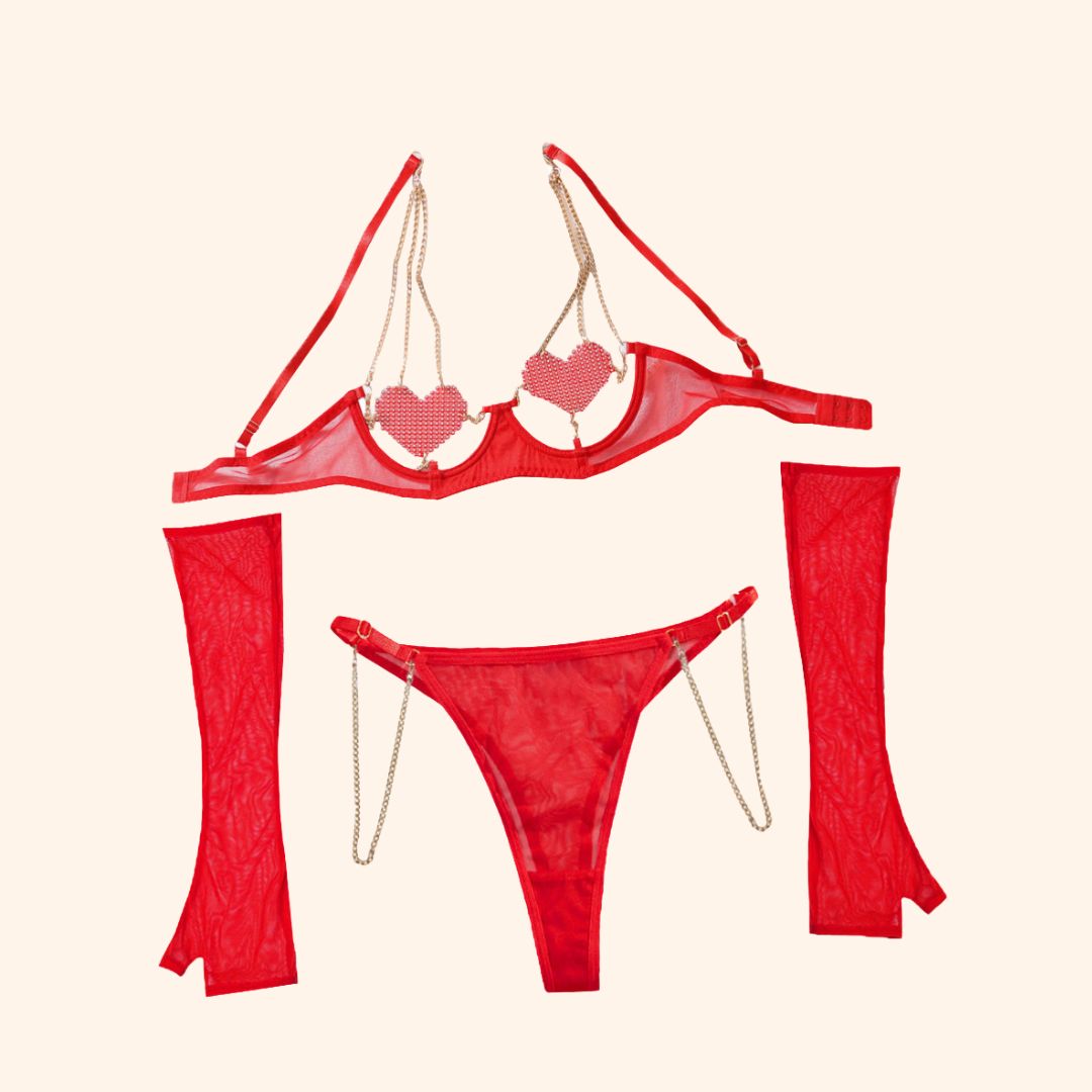 Scarlet Desire Embellished Red Lingerie Set