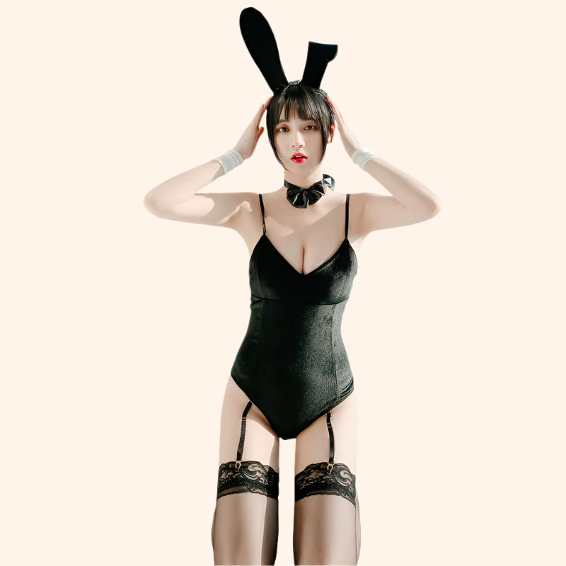 Velvet Bunny Costume Lingerie – Playful Garter Set