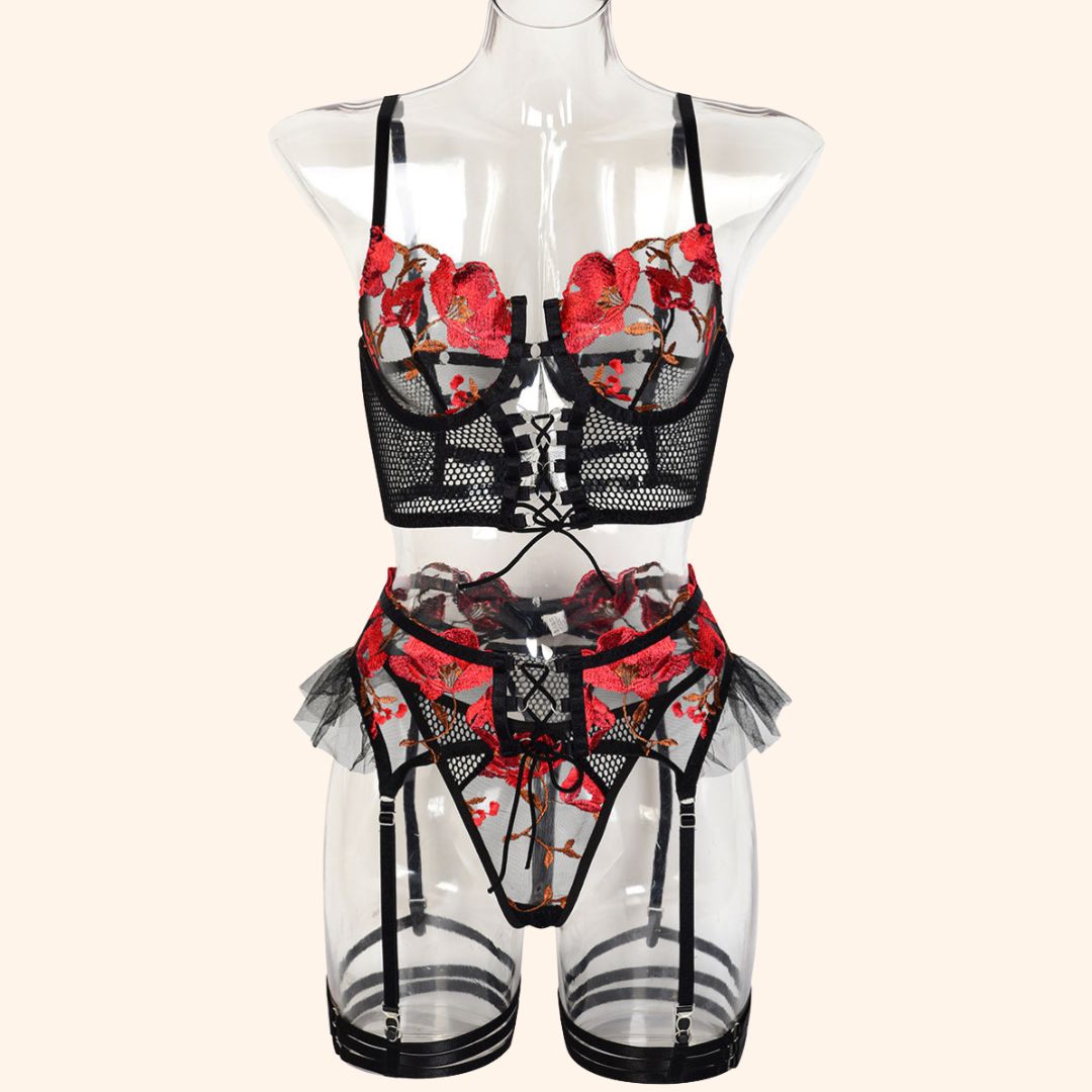 Floral Embroidered Lingerie Set