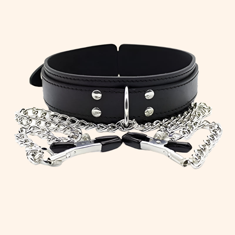 BDSM Collar with Nipple Clamps – Adjustable Bondage Restraint Set