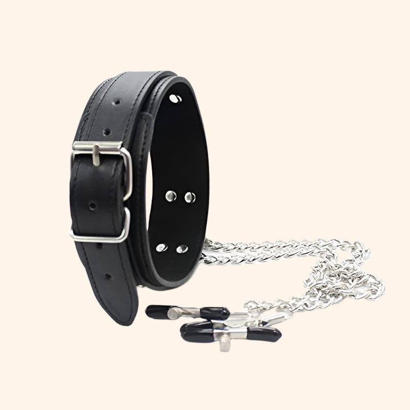 BDSM Collar with Nipple Clamps – Adjustable Bondage Restraint Set