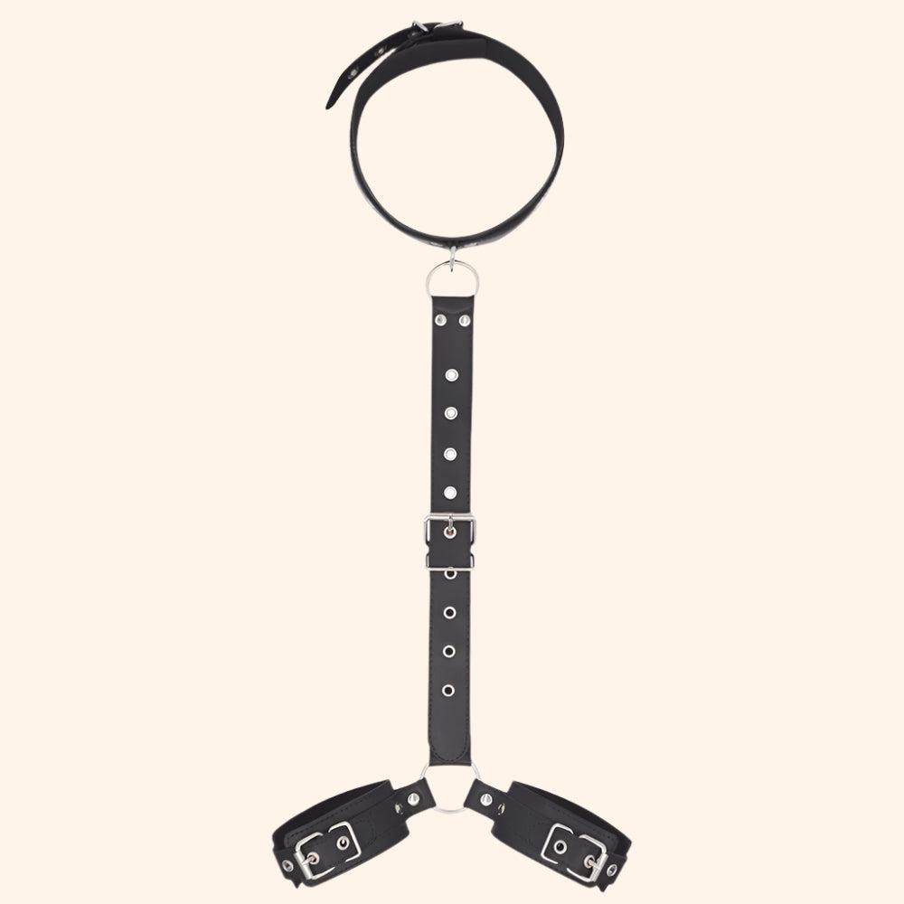 Adjustable Bondage Neck-to-Wrist Restraint – PU Leather, Secure Fit