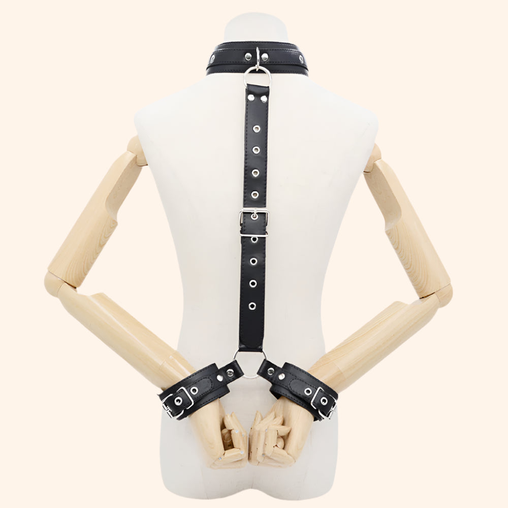 Adjustable Bondage Neck-to-Wrist Restraint – PU Leather, Secure Fit