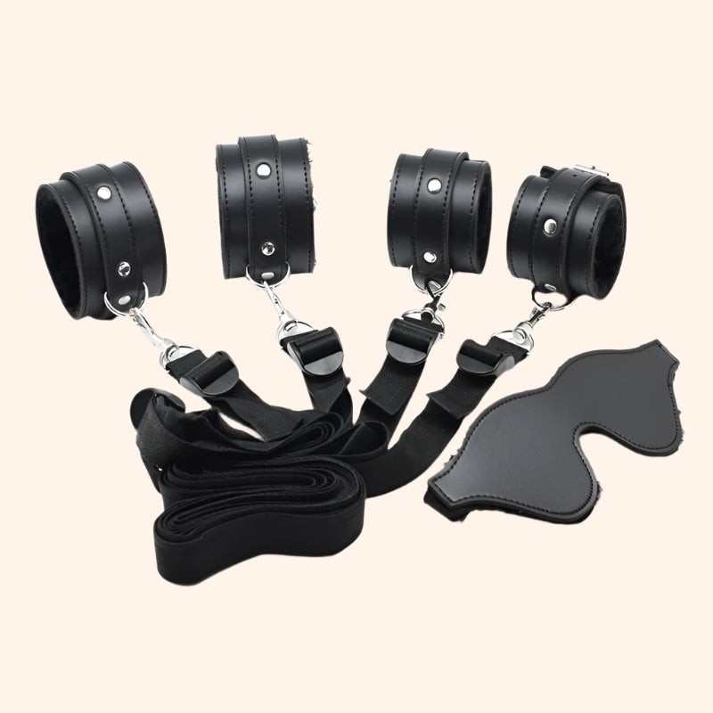 Under Bed Restraint System with Cuffs & Blindfold – Adjustable Bondage Set