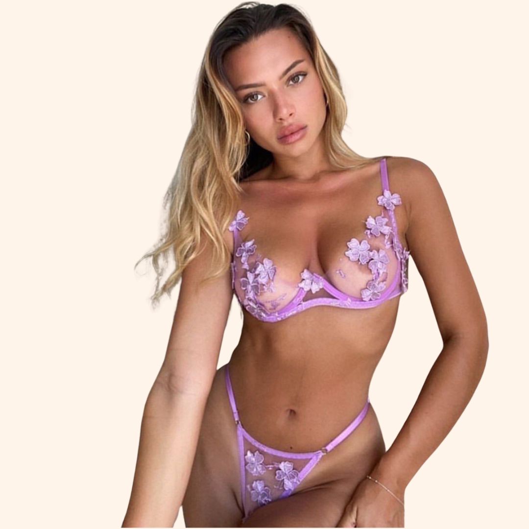 Floral Lace Sheer Bra & Panty Set