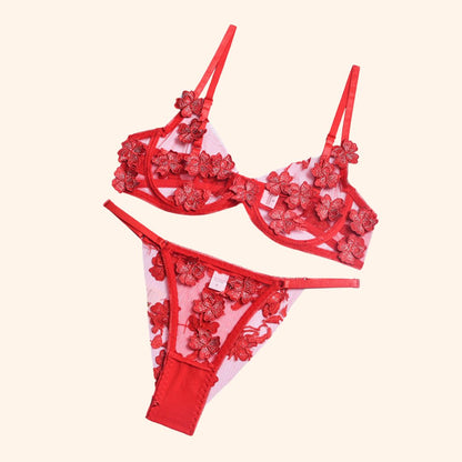 Floral Lace Sheer Bra & Panty Set