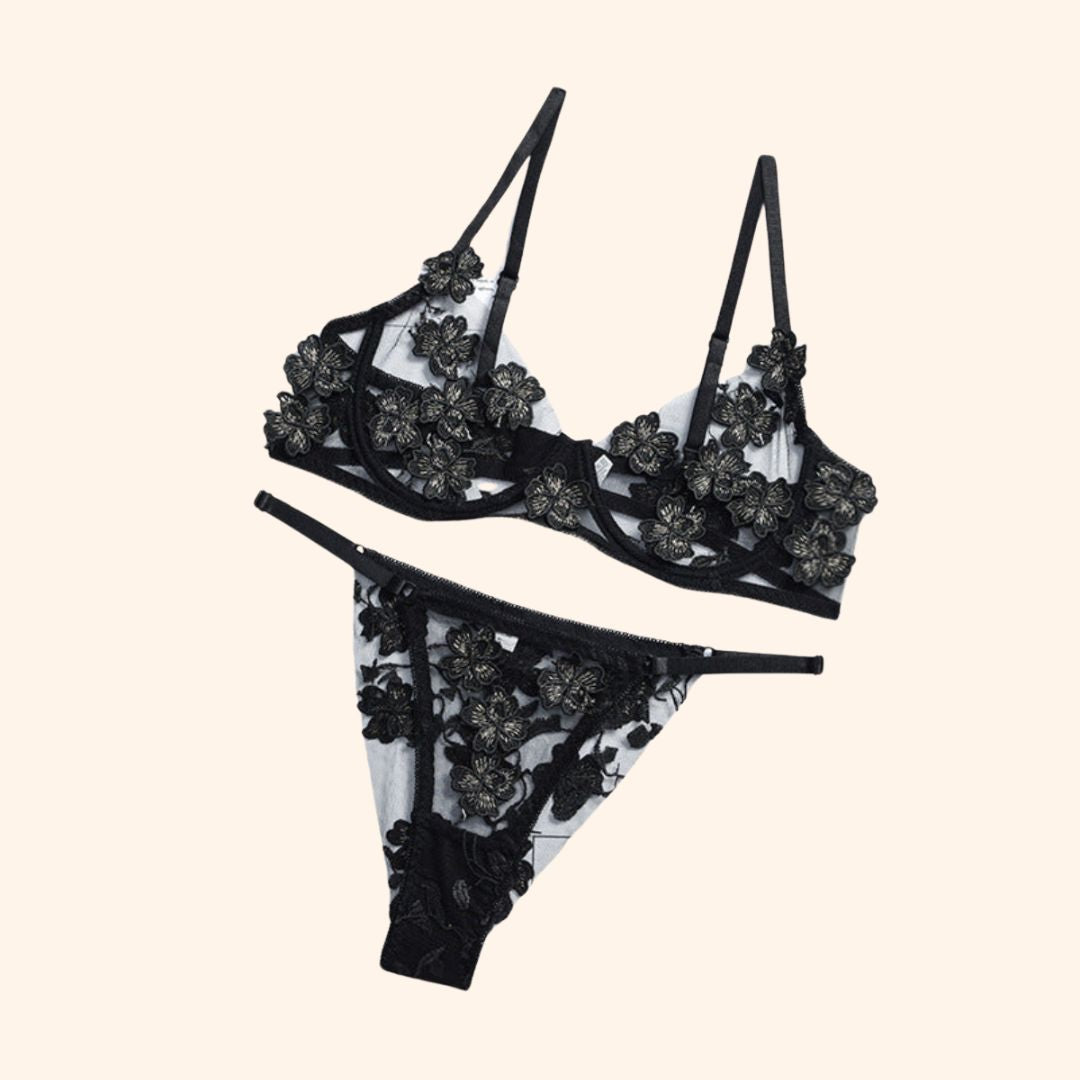 Floral Lace Sheer Bra & Panty Set