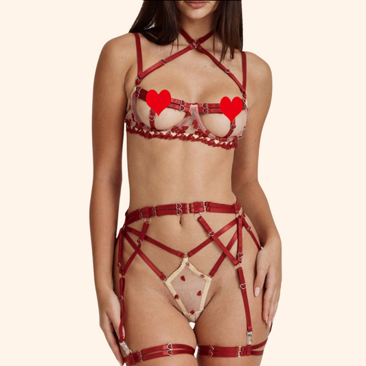 Heart-Themed Strappy Lingerie Set