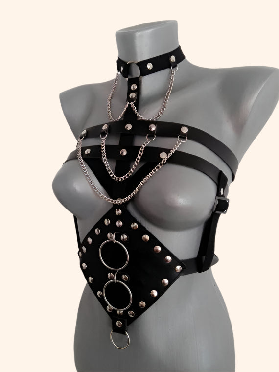 Leather Bondage Harness – Adjustable Chain Body Set