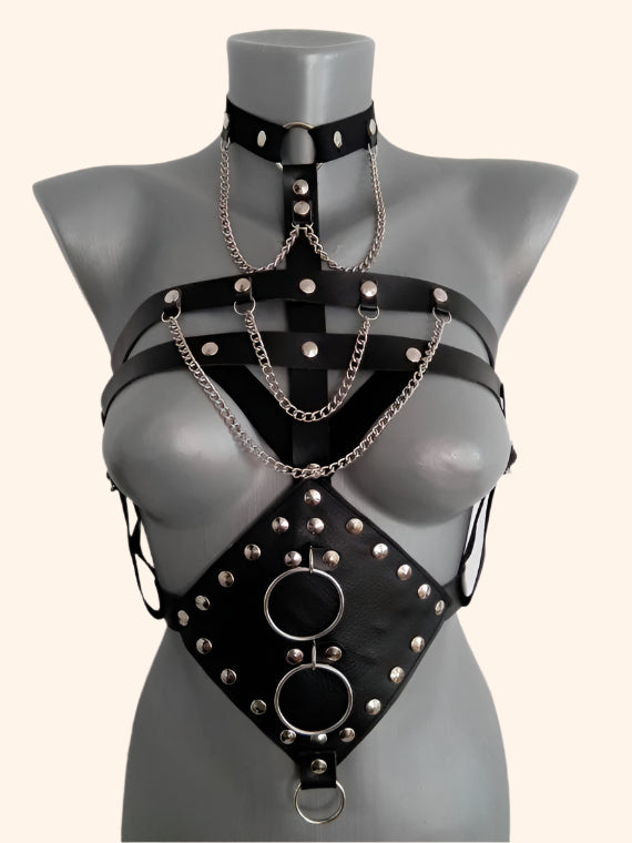 Leather Bondage Harness – Adjustable Chain Body Set