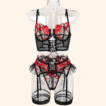 Floral Embroidered Lingerie Set