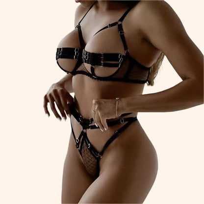 Strappy Harness Lingerie Set – Adjustable Buckle Design