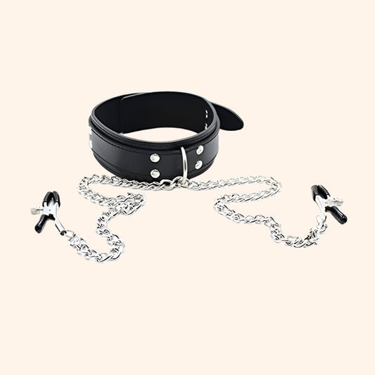 BDSM Collar with Nipple Clamps – Adjustable Bondage Restraint Set